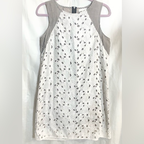 San & Soni Eyelet Shift Dress Sz L Layers Back Zip Mini Club Resort Party Beachy - Picture 1 of 13